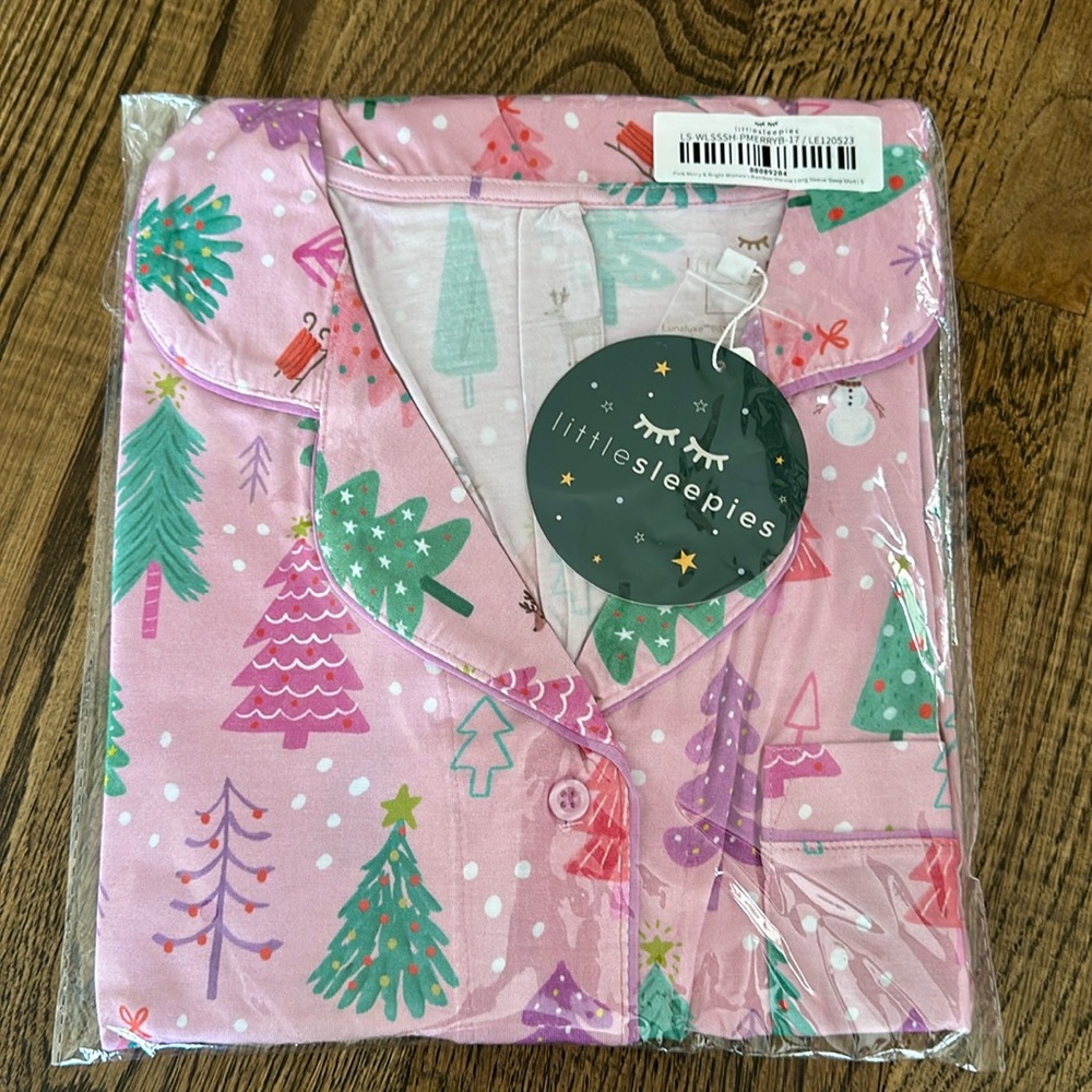 Little Sleepies sleepshirt long sleeve size SMALL. Pink Merry & Bright NWT